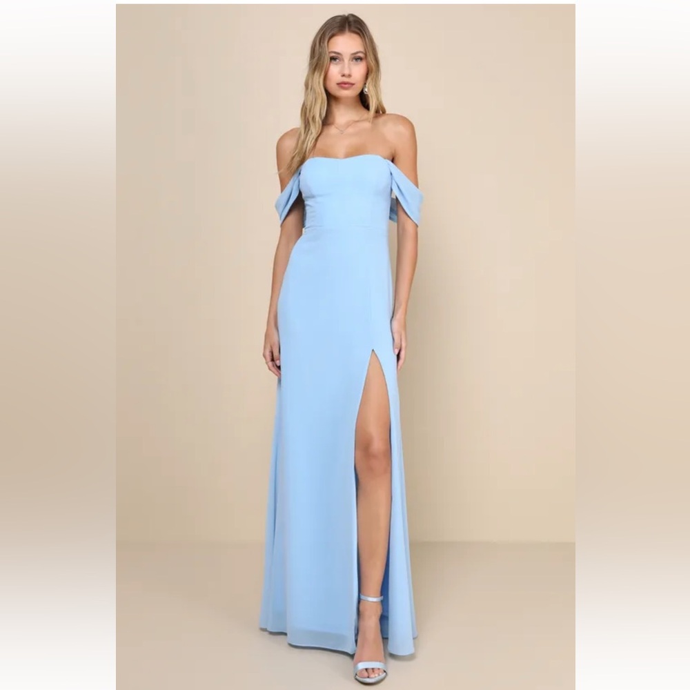 Lulus Magical Magnetism Light Blue Off-the-shoulder Maxi Dress - Large